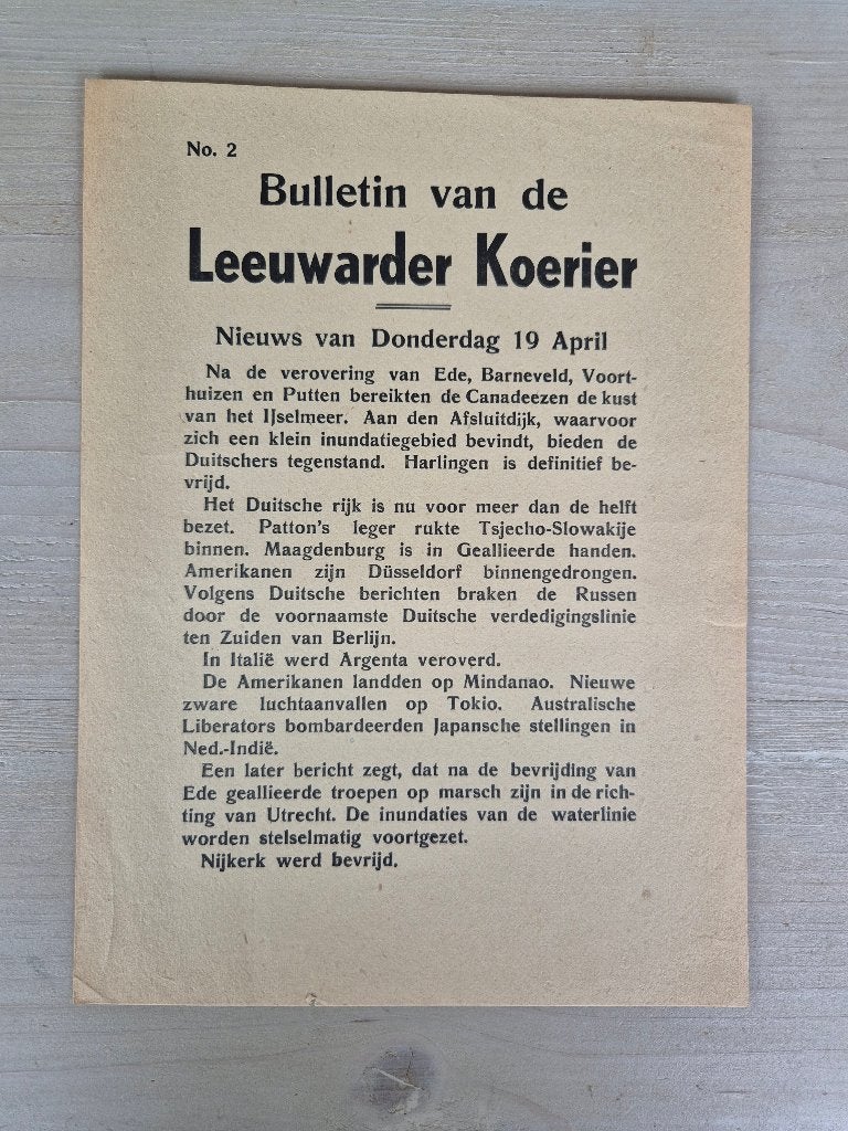 Illegale pers verzetskrant Leeuwarder Koerier No.2, 19 april, Ophalen of Verzenden, Nederland, Boek of Tijdschrift