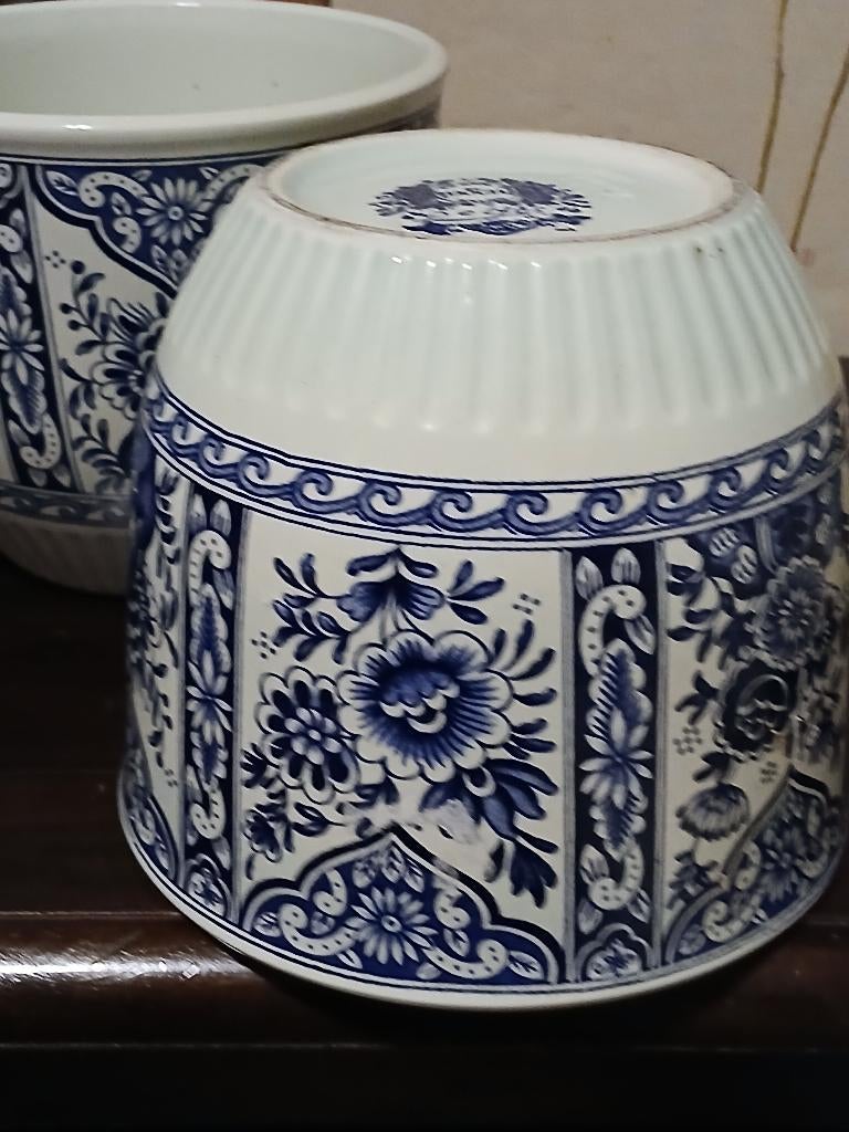Delfsblauw Boch bloempot,D14xH12, Gebruikt, Rond, Ophalen of Verzenden, Aardewerk
