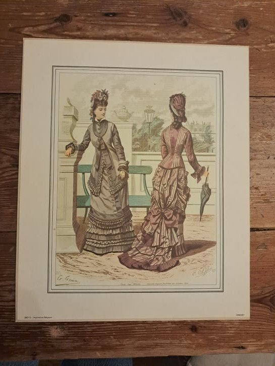 Modeprint Victoriaanse stijl, Antiek en Kunst, Ophalen of Verzenden, 32 cm, 28 cm, Mode