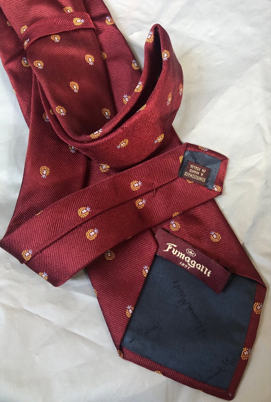 ZGAN Fumagalli 1891 Zijden Stropdas Bordeauxrood met Patroon, Ophalen of Verzenden, Zo goed als nieuw, Rood, Met patroon
