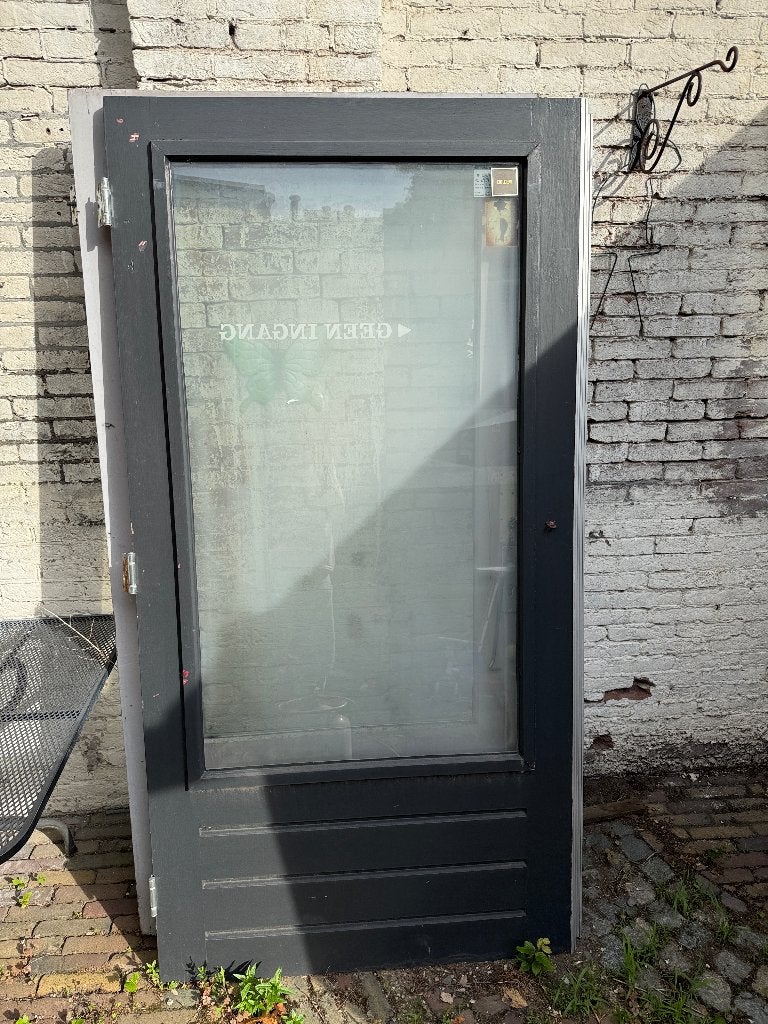 2 Massieve Bangkirai dubbele buitendeuren + hang & sluitwerk, Ophalen, Gebruikt, 80 tot 100 cm, Buitendeur