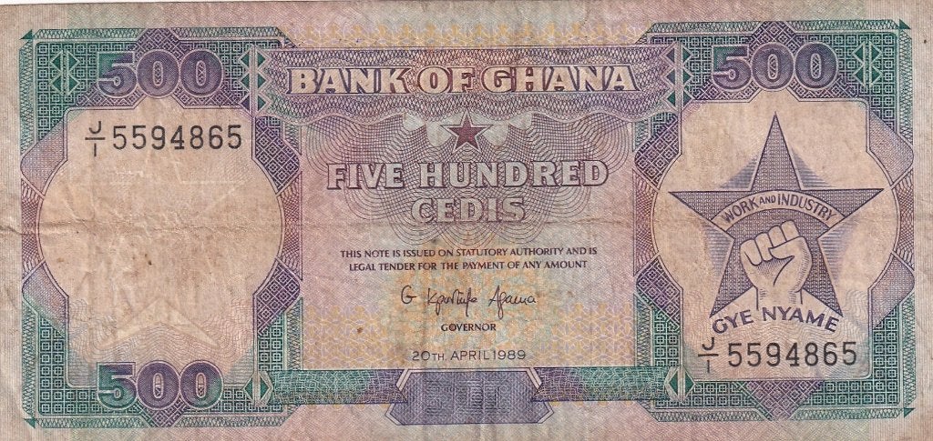 Ghana 500 cedis 20-4-1989, Postzegels en Munten, Verzenden, Overige landen, Los biljet
