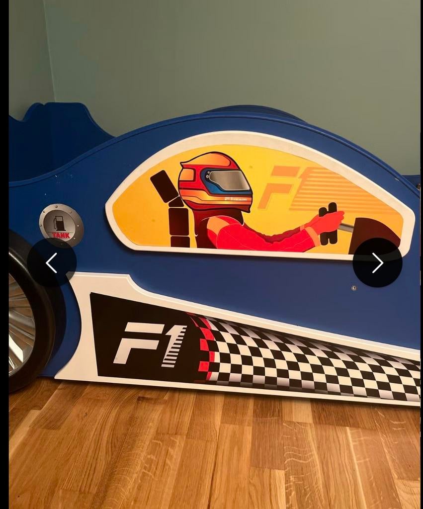 F1 Raceauto Kinderbed met Lattenbodem - Blauw, 85 tot 100 cm, Gebruikt, Ophalen of Verzenden, Lattenbodem