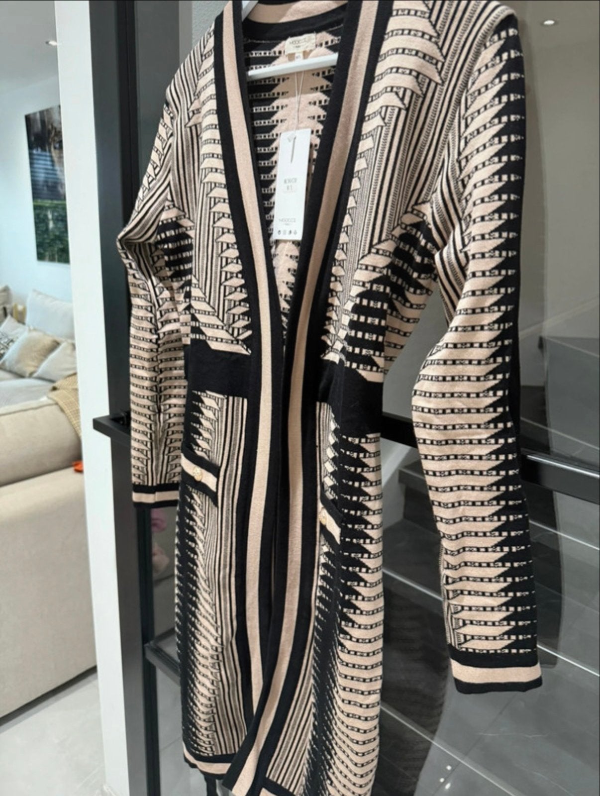 Mooie vest met print en ceintuur, Ophalen of Verzenden, Nieuw, Maat 38/40 (M), Zwart