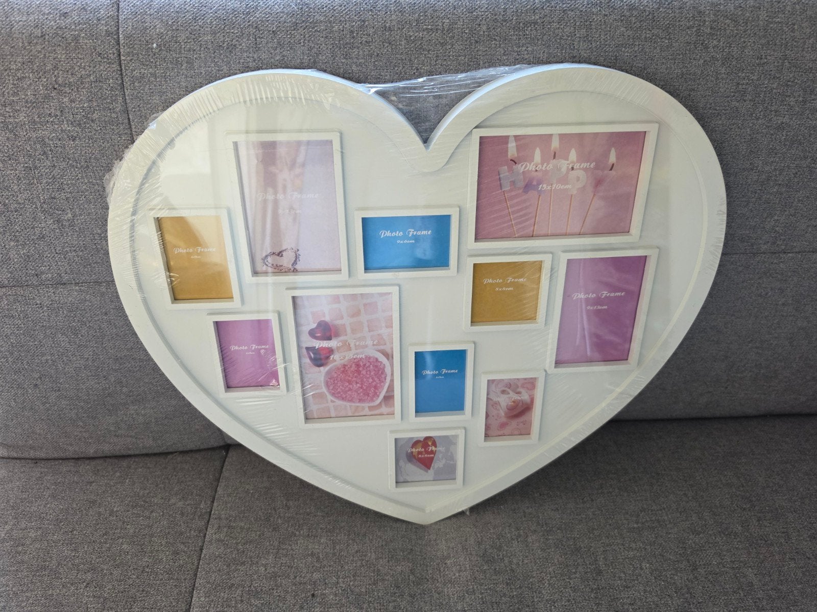 Hartvormige fotolijst - Wit collageframe voor 10 foto's, Kunststof, Nieuw, Wit, Met glas