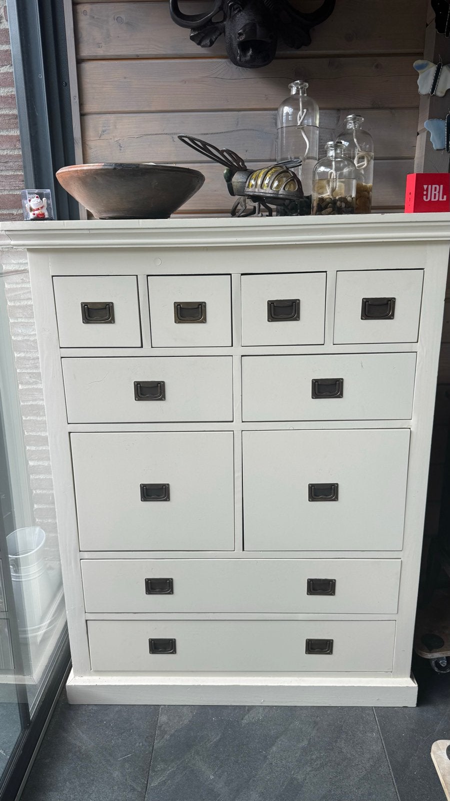 Witte ladekast met 10 laden - Landelijke stijl, Ophalen, 5 laden of meer, 100 tot 150 cm, 50 tot 100 cm