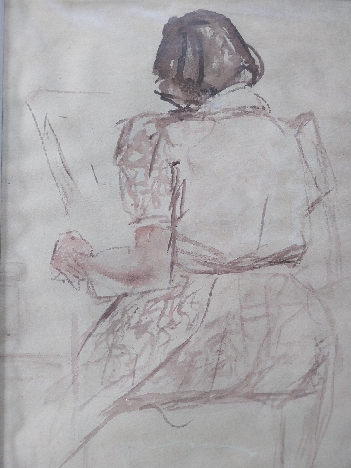 Aquarel Vrouw achter de tekentafel door Henk Meeuwssen ., Antiek en Kunst, Ophalen of Verzenden