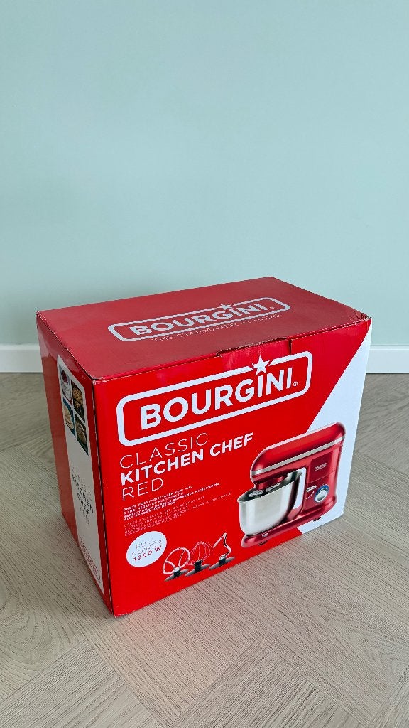 NIEUW! Bourgini Classic Kitchen Chef RED  Keukenmixer 1250W, 4 liter of meer, Ophalen of Verzenden, Nieuw, 3 snelheden of meer