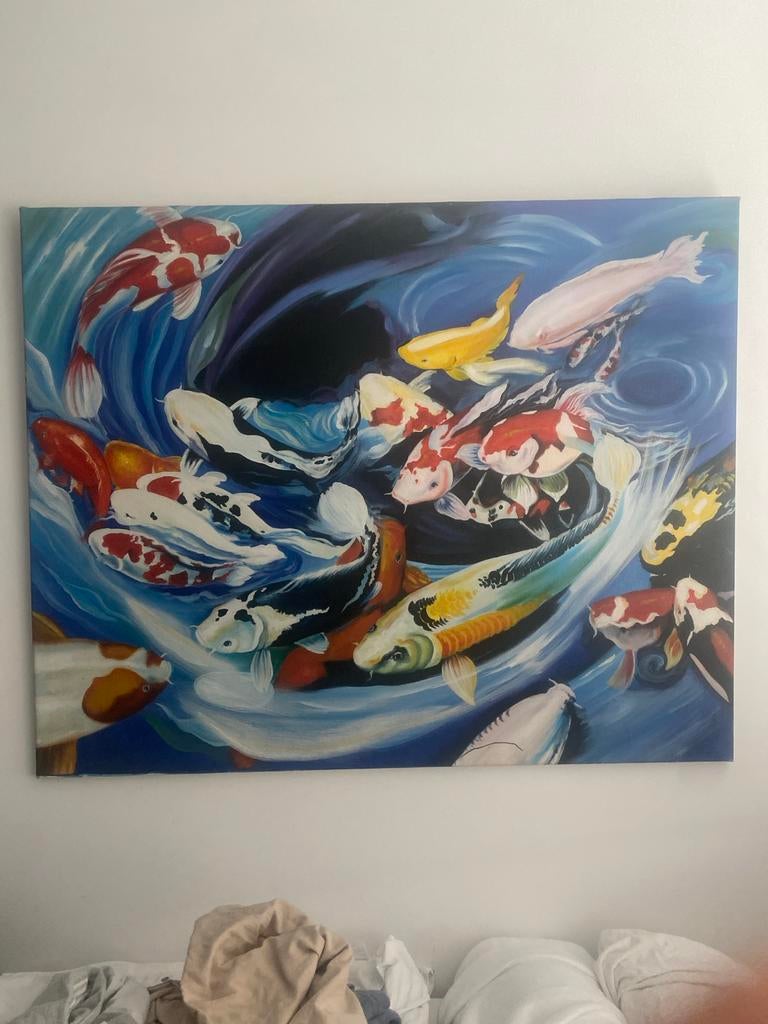 Groot Schilderij: Kleurrijke Koi Karpers (100x80cm), Ophalen of Verzenden