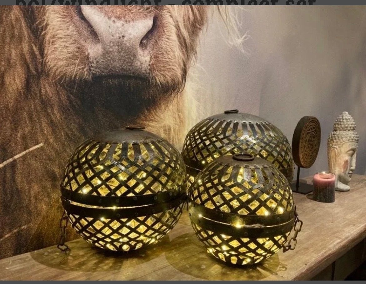 Metalen decoratie bol/windlicht - compleet set, Ophalen, Zwart, Nieuw, Metaal