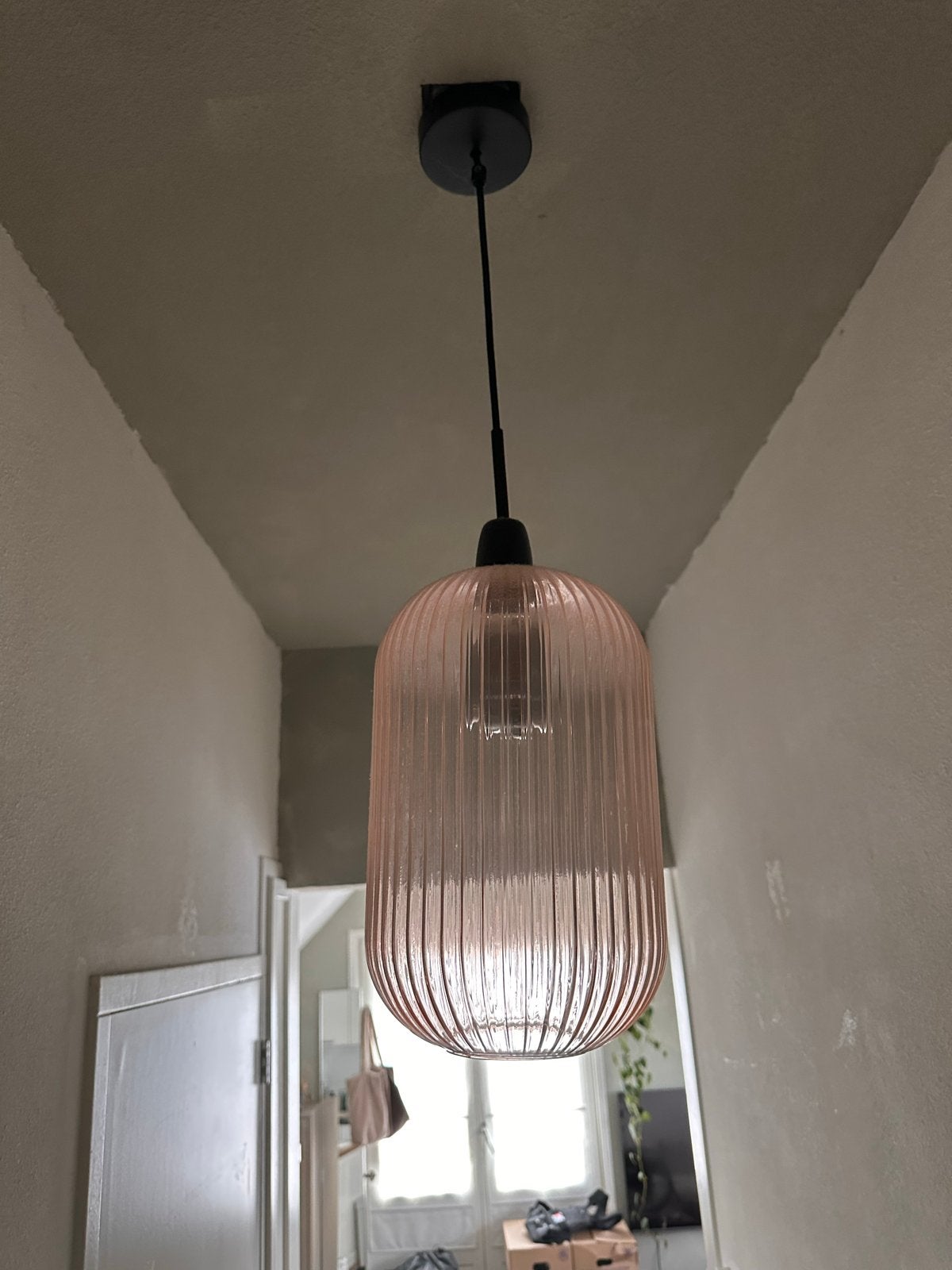Glazen lampenkap 3 stuks - Geribbeld design, Ophalen, Zo goed als nieuw, Glas