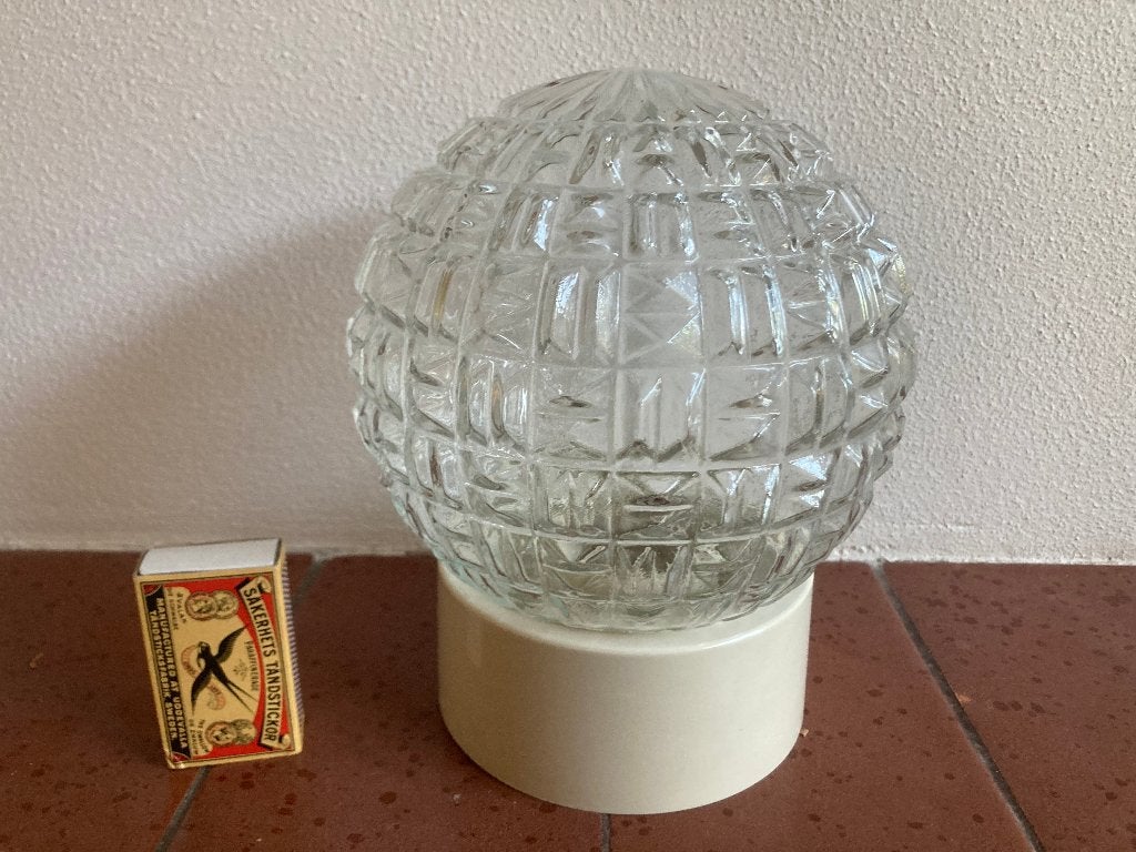 Transparant glazen ronde lampbol bewerkt glas schroefkogel, Huis en Inrichting, Ophalen of Verzenden, Zo goed als nieuw, Glas