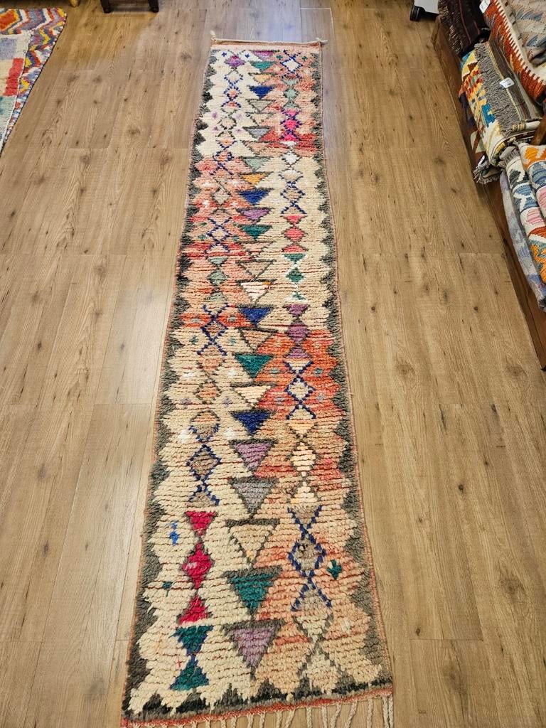 Handgeknoopt oosters tapijt loper Beni Mrirt 319x66, Info@SlatsAntiek.nl, Crème, Vof Slats Antiek, Rechthoekig