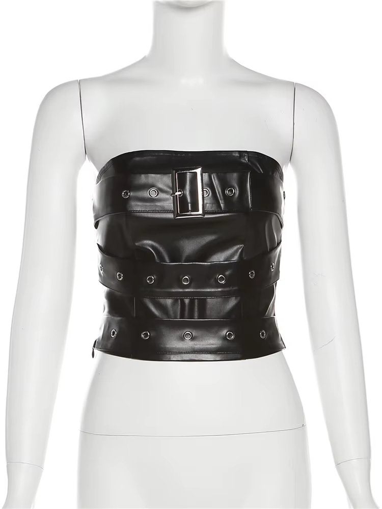 Zwart leren dames korset met riemen, Verzenden, Zwart, Body of Korset