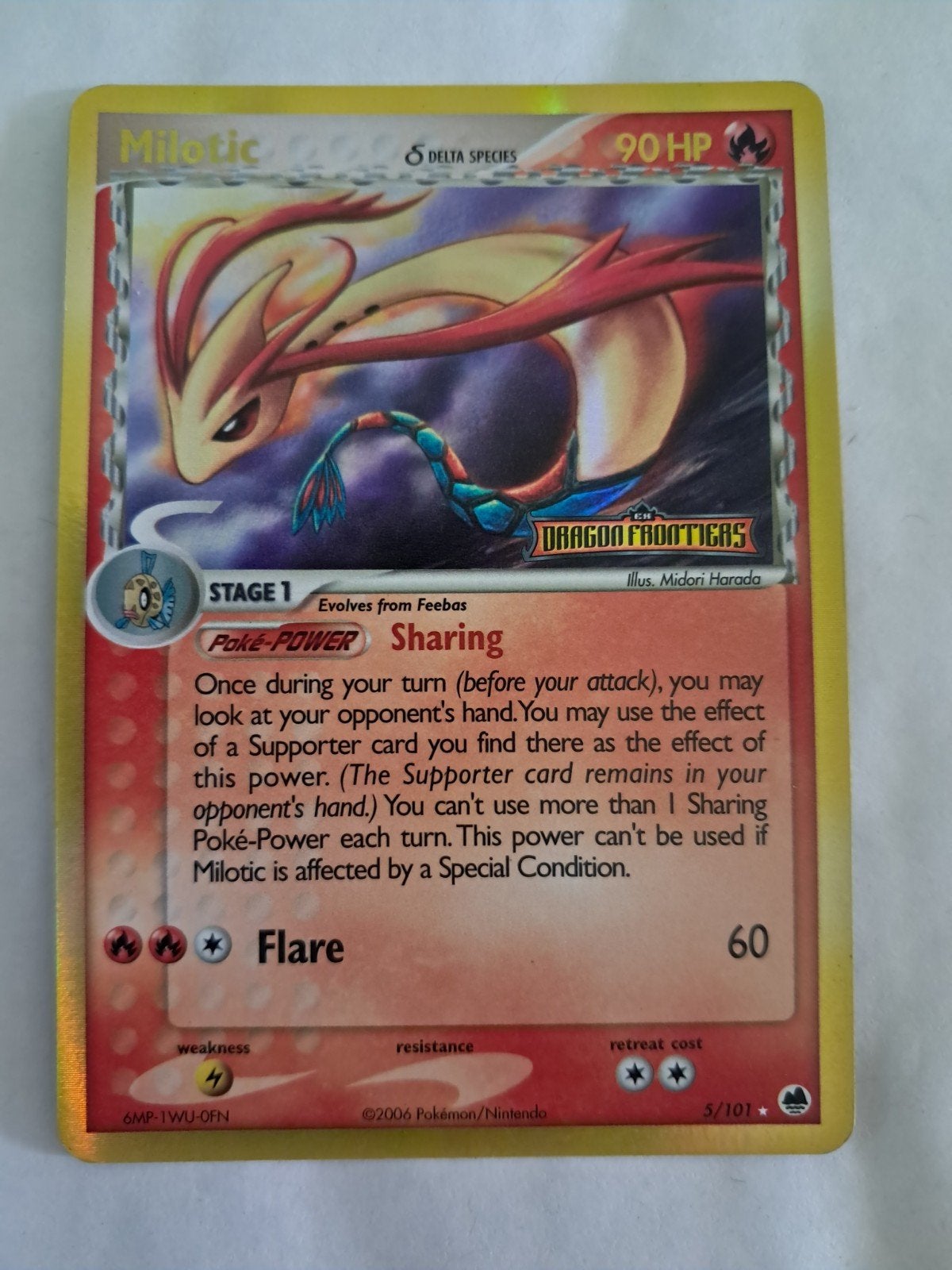 Milotic 5/101 Stamped Dragon Frontiers, Ophalen of Verzenden, Zo goed als nieuw, Losse kaart, Foil