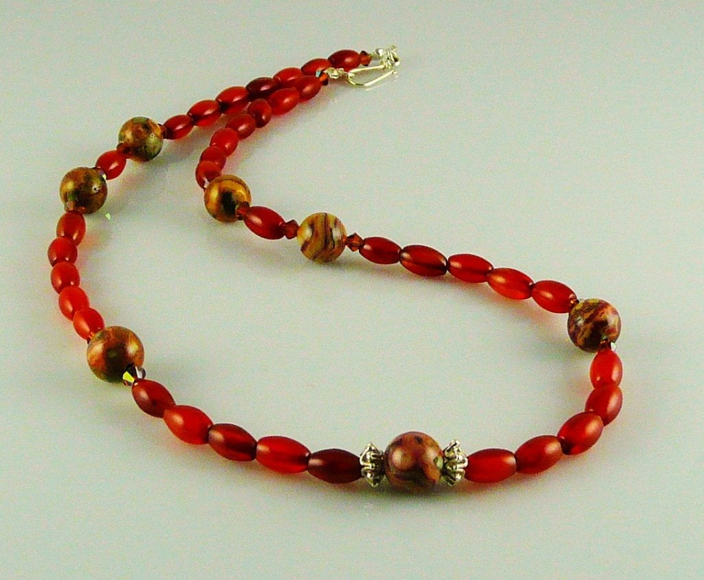 Ketting Muriël carneool-agaat-swarovski-kralen zilver, Ophalen, Met edelsteen, Nieuw, Oranje