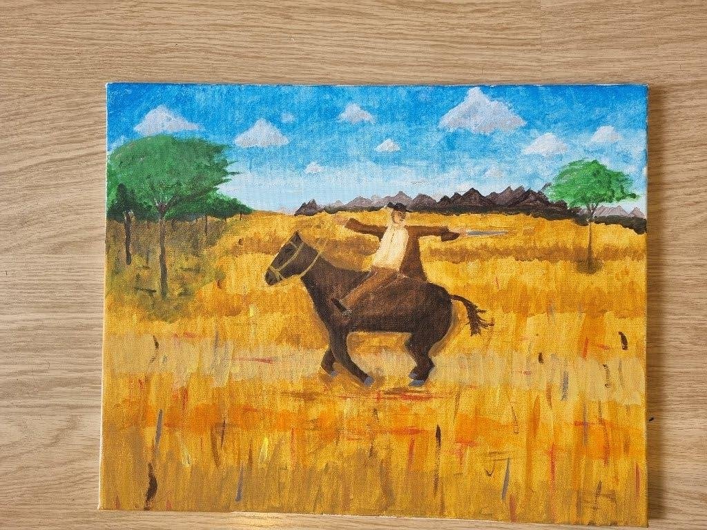 ZELFGEMAAKT!!! Schilderij van een Man op een Paard, Acrylverf, Overige materialen, Gelimiteerde oplage, Ophalen