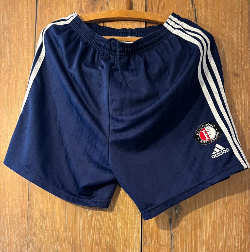 Feyenoord Trainingsshort - Gedragen door selectiespeler, Maat 52/54 (L), Blauw, Ophalen of Verzenden, Voetbal