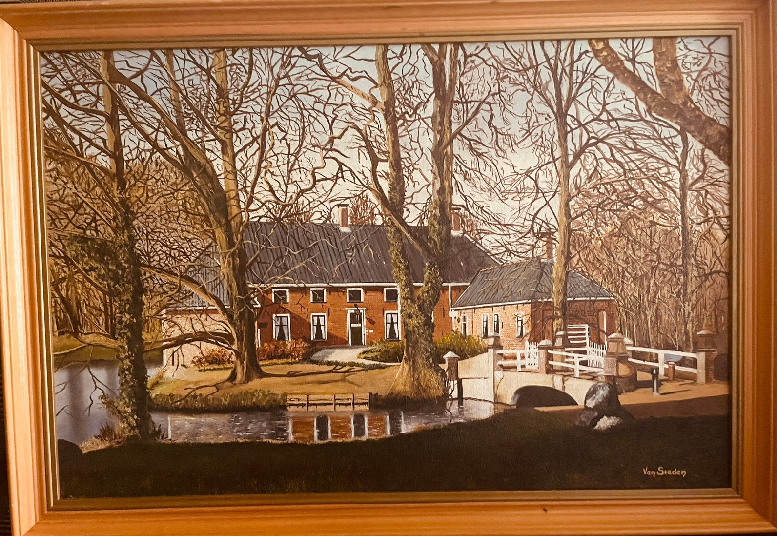 Olieverfschilderij Havezate Mensinge bij Roden (Dr.), Ophalen, Paneel, Handgeschilderd, Olieverf