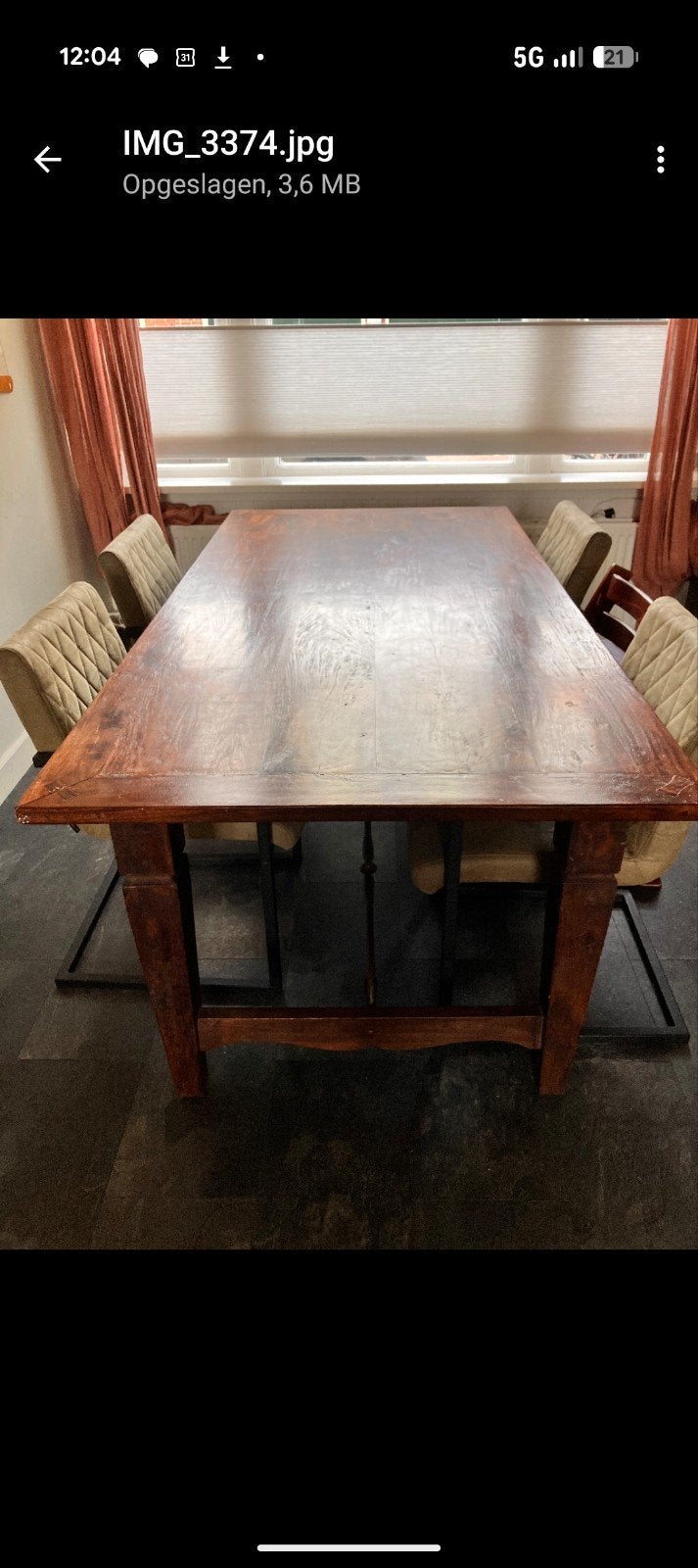 Massieve houten eettafel met smeedijzeren details, robuust &, Ophalen, Gebruikt, 200 cm of meer, 50 tot 100 cm