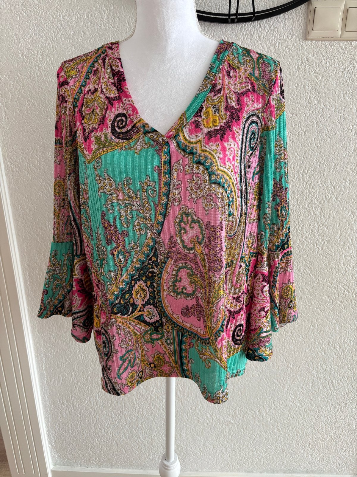 Jef Galler blouse met paisley print en open rug, Maat 38/40 (M), Meerkleurig, Ophalen of Verzenden, Zo goed als nieuw