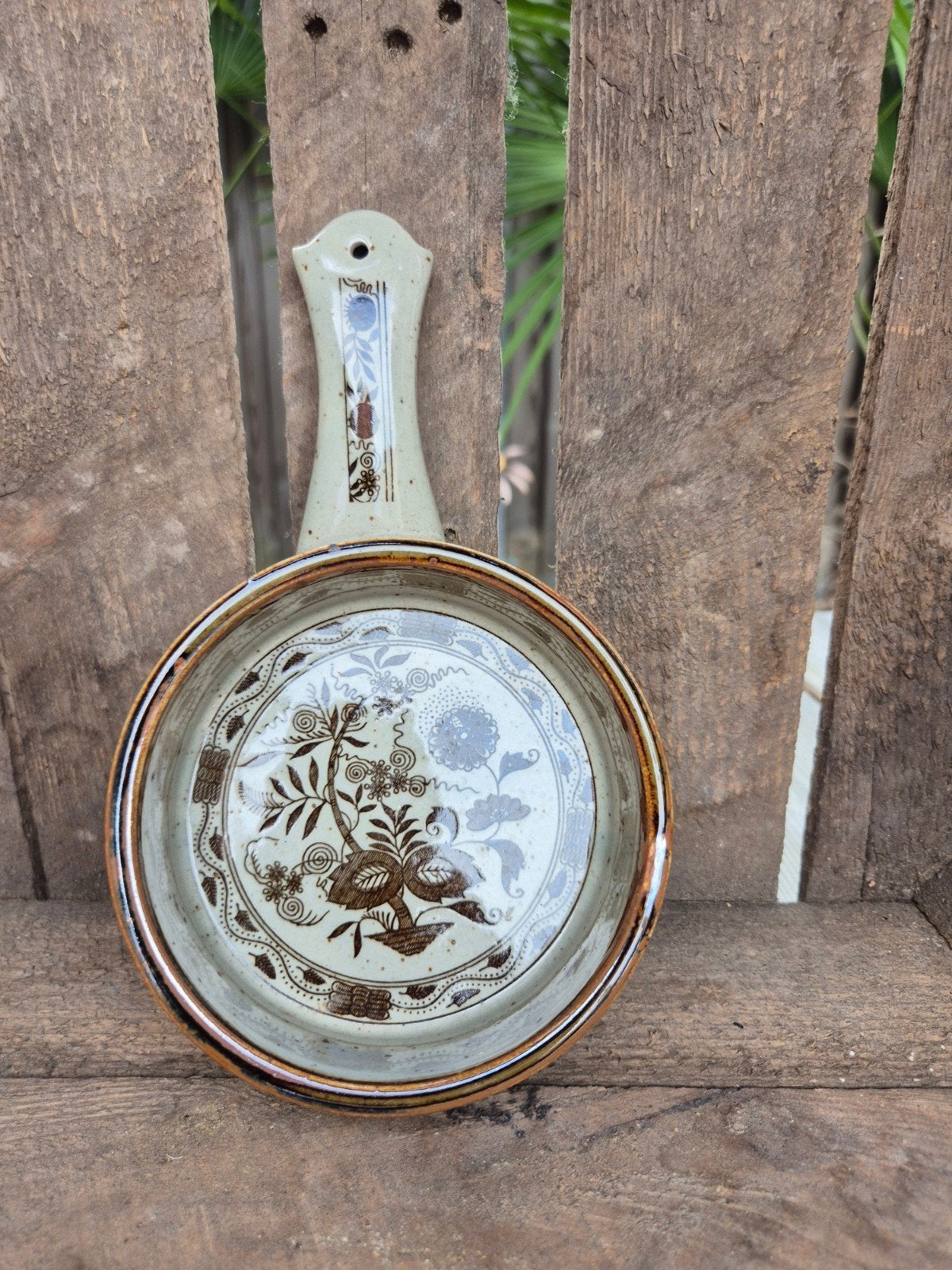 Vintage Keramieken Koekenpan met Bloemmotief, Beige, Ophalen of Verzenden, Steen/keramiek, Overige merken