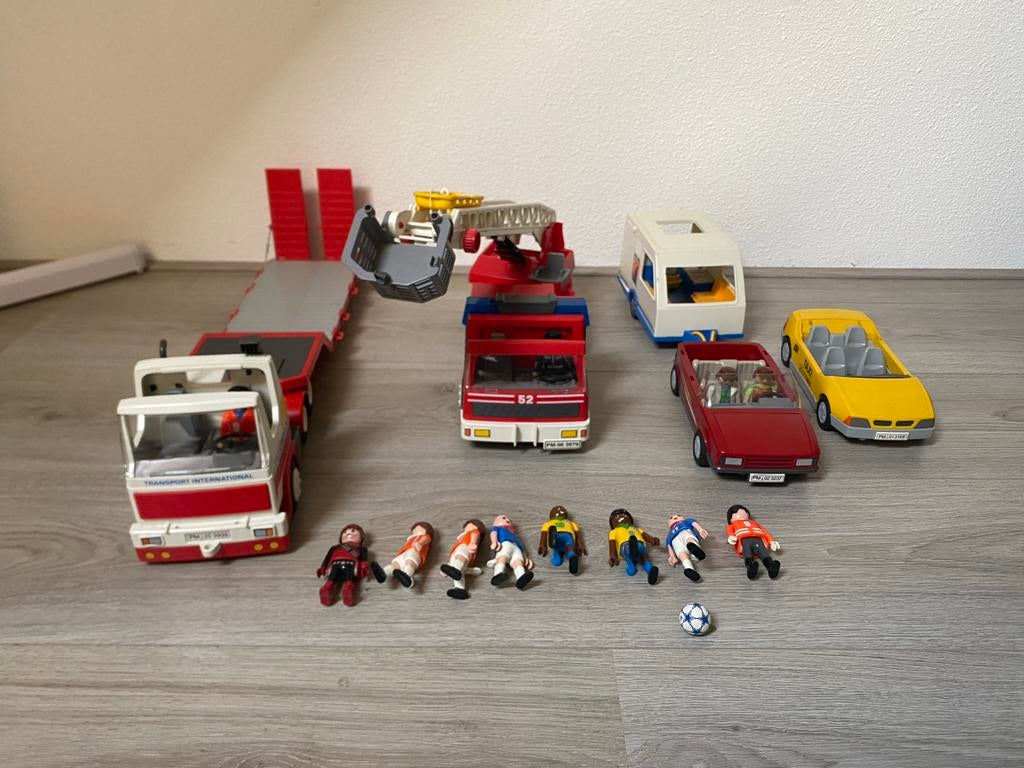 Grote Playmobil set met brandweerwagen, vrachtwagen en meer, Ophalen of Verzenden, Gebruikt, Complete set