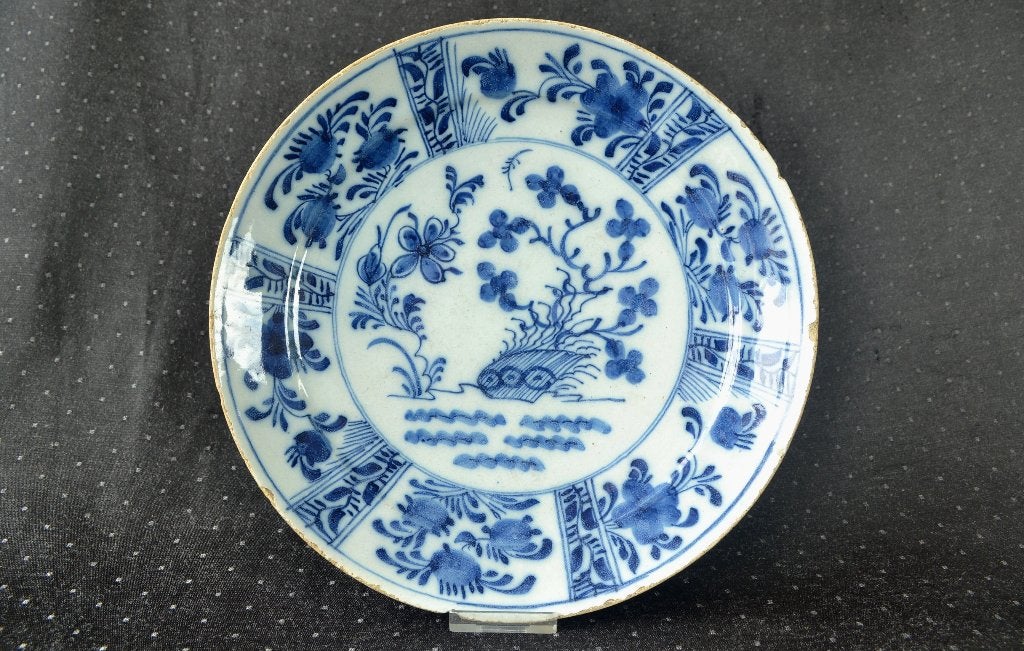 Antiek Delfts blauw aardewerk bord in Wanli stijl, 1720–50, Ophalen of Verzenden