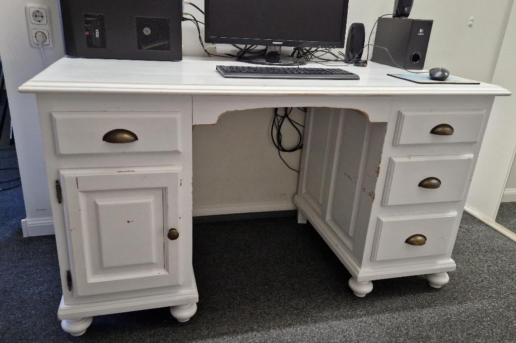 Wit brocant bureau, Huis en Inrichting, Bureaus, Gebruikt, Hout, Ophalen