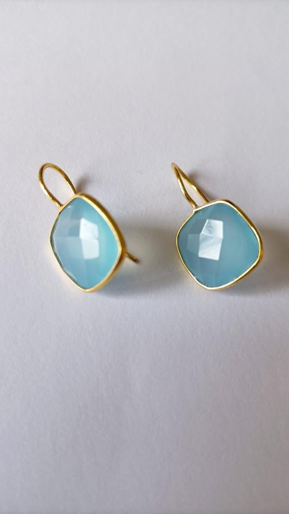 Fraaie zilver vergulde oorbellen met Blue Chalcedon, Hangers, Verzenden, Nieuw, Met edelsteen