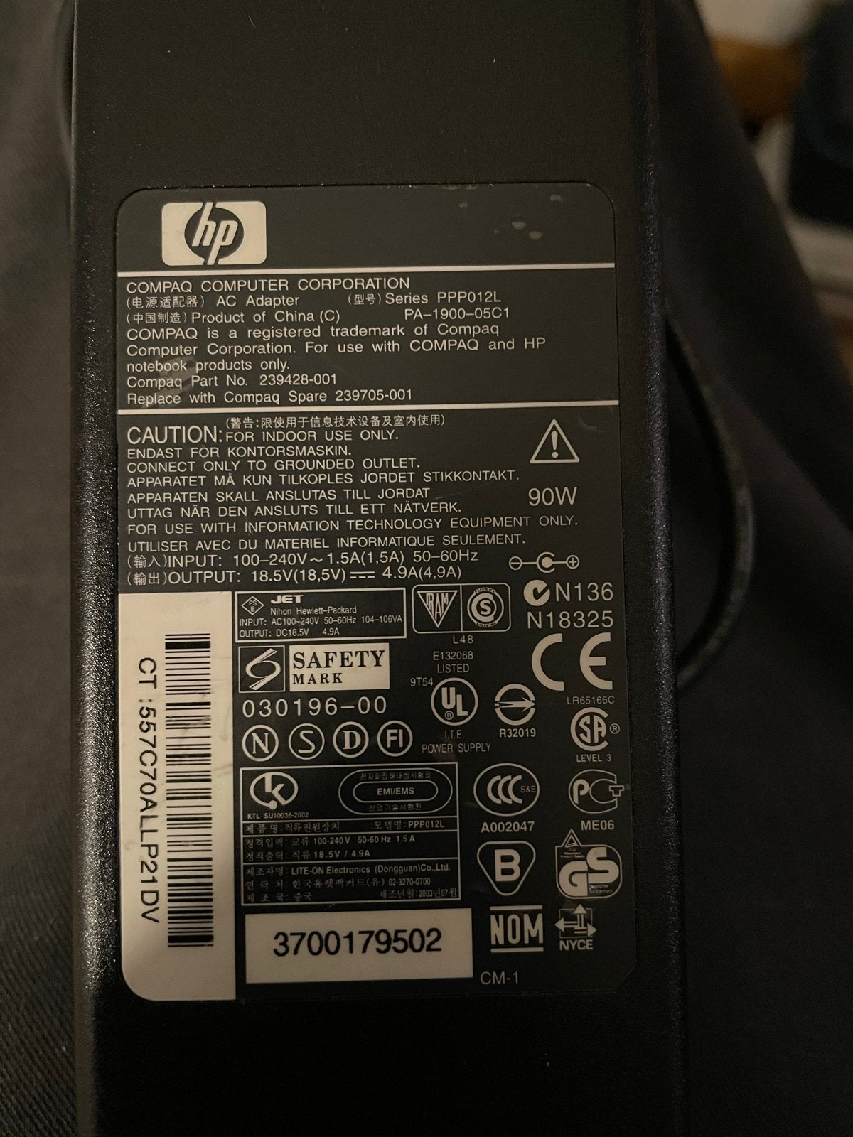 HP Compaq Laptop Adapter PA-1900-05C1 18.5V 4.9A, Ophalen of Verzenden, Gebruikt