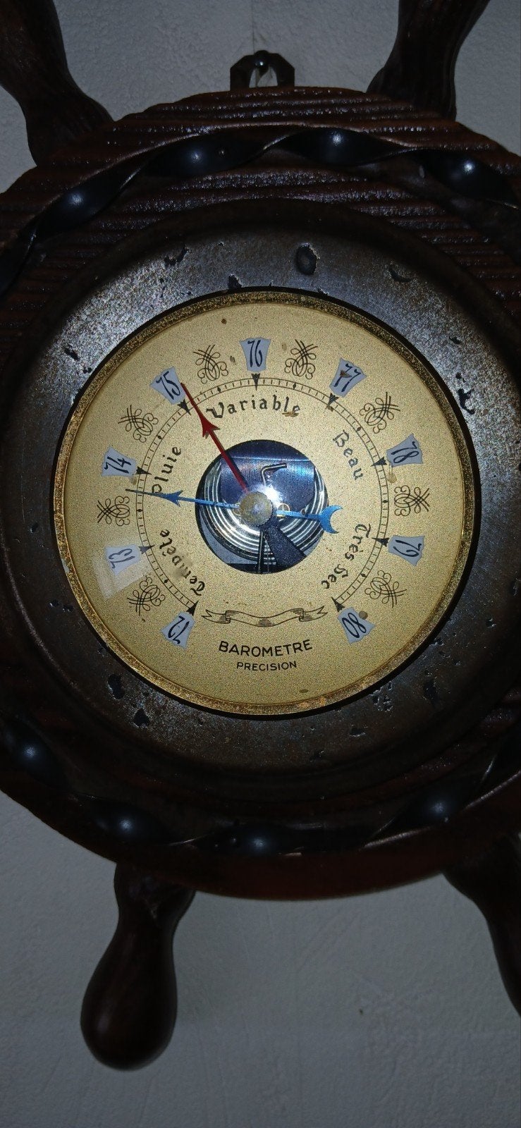 Mooie eikenhouten barometer in scheepsstuur design, Ophalen