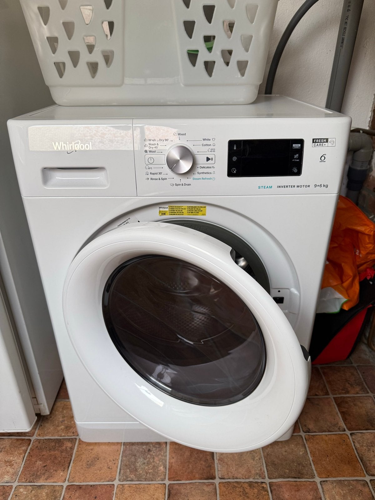 Whirlpool Wasmachine / droger - 9 kg, 8 tot 10 kg, Ophalen, Zo goed als nieuw, 85 tot 90 cm