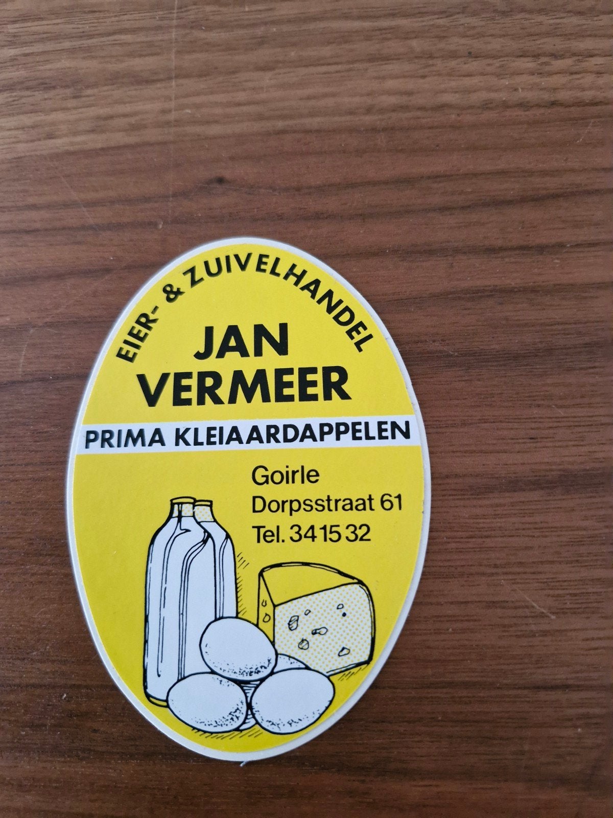 10599  Sticker Eier- & Zuivelhandel Jan Vermeer Goirle, Ophalen of Verzenden, Gebruikt, Bedrijf of Vereniging