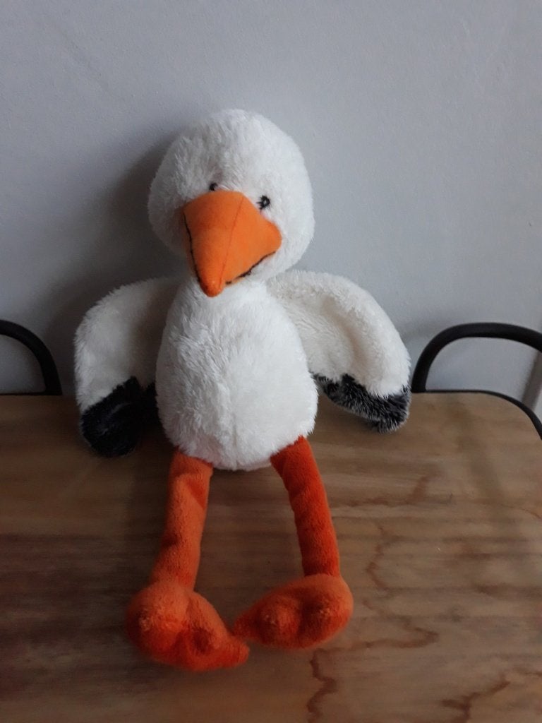 heunec /Prénatal ooievaar/vogel wit/oranje 30 cm rand, Overige typen, Ophalen of Verzenden, Middelgroot (20 tot 80 cm), Meerkleurig