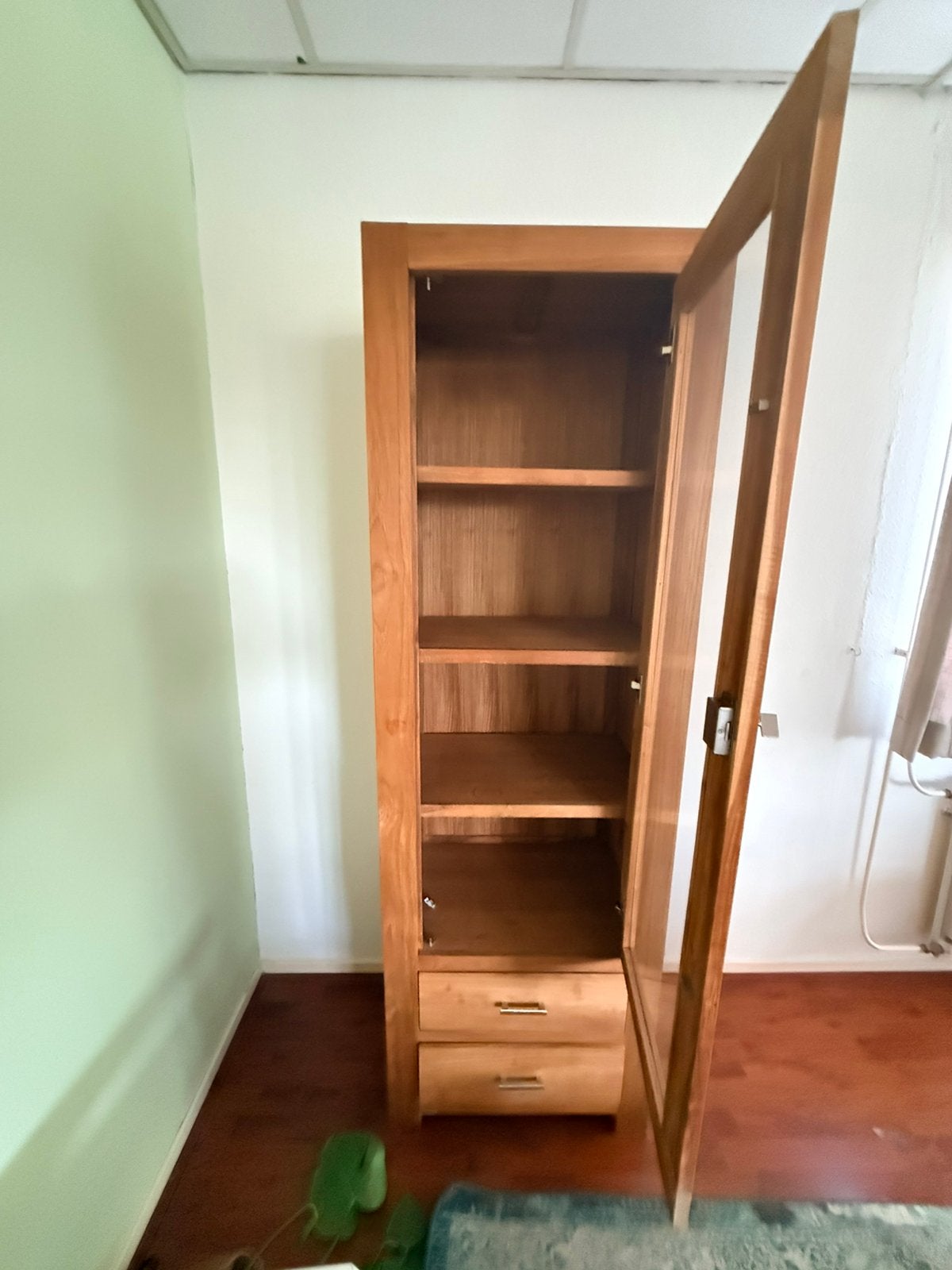 Teak houten vitrine kast, Ophalen, Teakhout, 50 tot 100 cm, Zo goed als nieuw