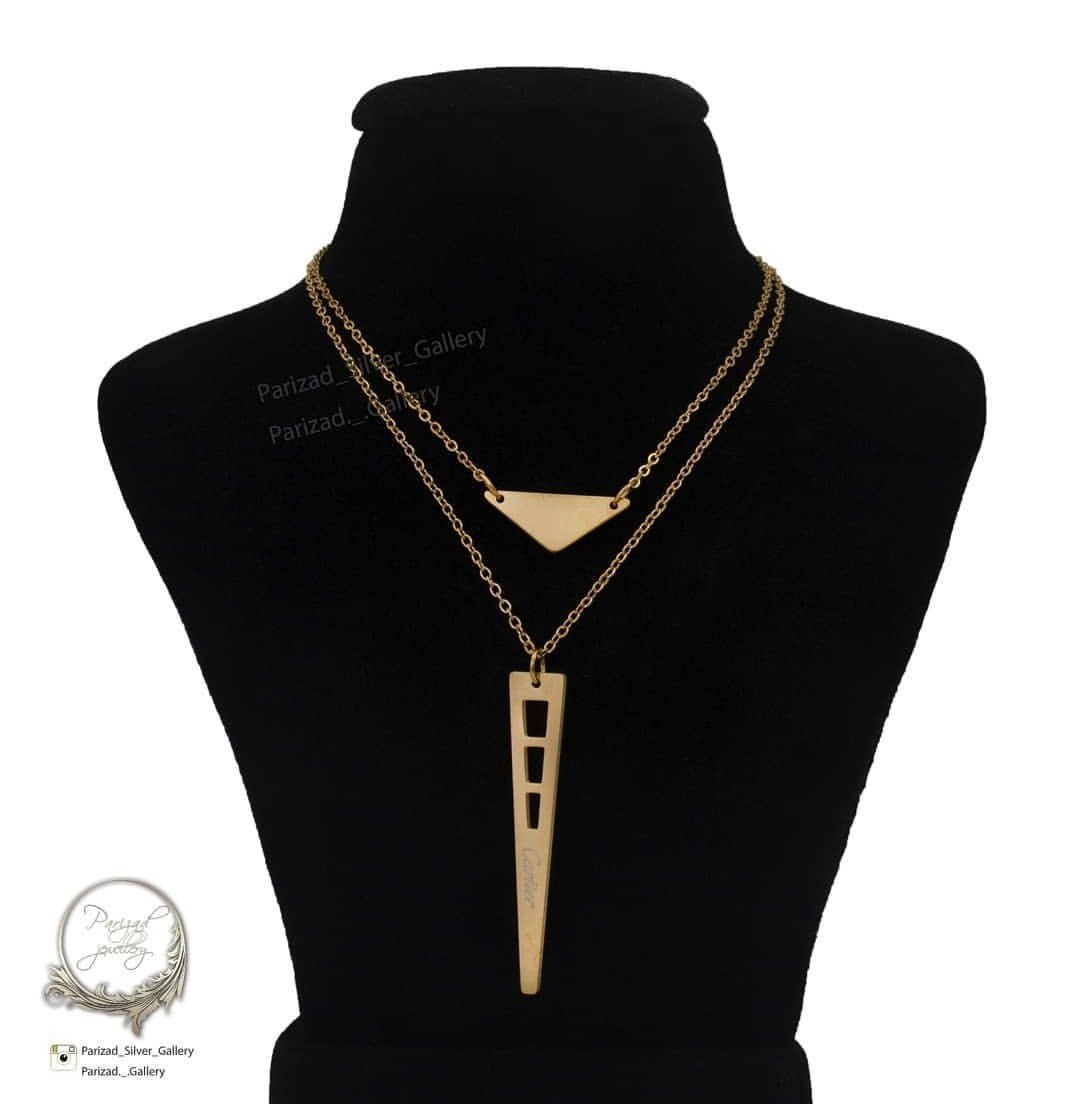 Gouden dubbele halsketting met geometrische hangers, Nieuw, Ophalen of Verzenden, Goud, Overige materialen