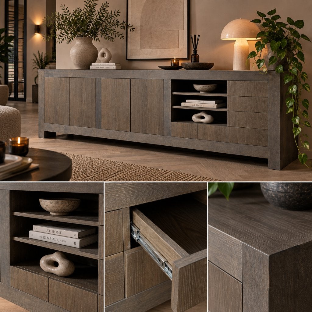 Groot Dressoir met 4 Deuren, Laden en Planken - 300x85x60cm, Huis en Inrichting, Ophalen, Gebruikt, Met lade(s), 200 cm of meer