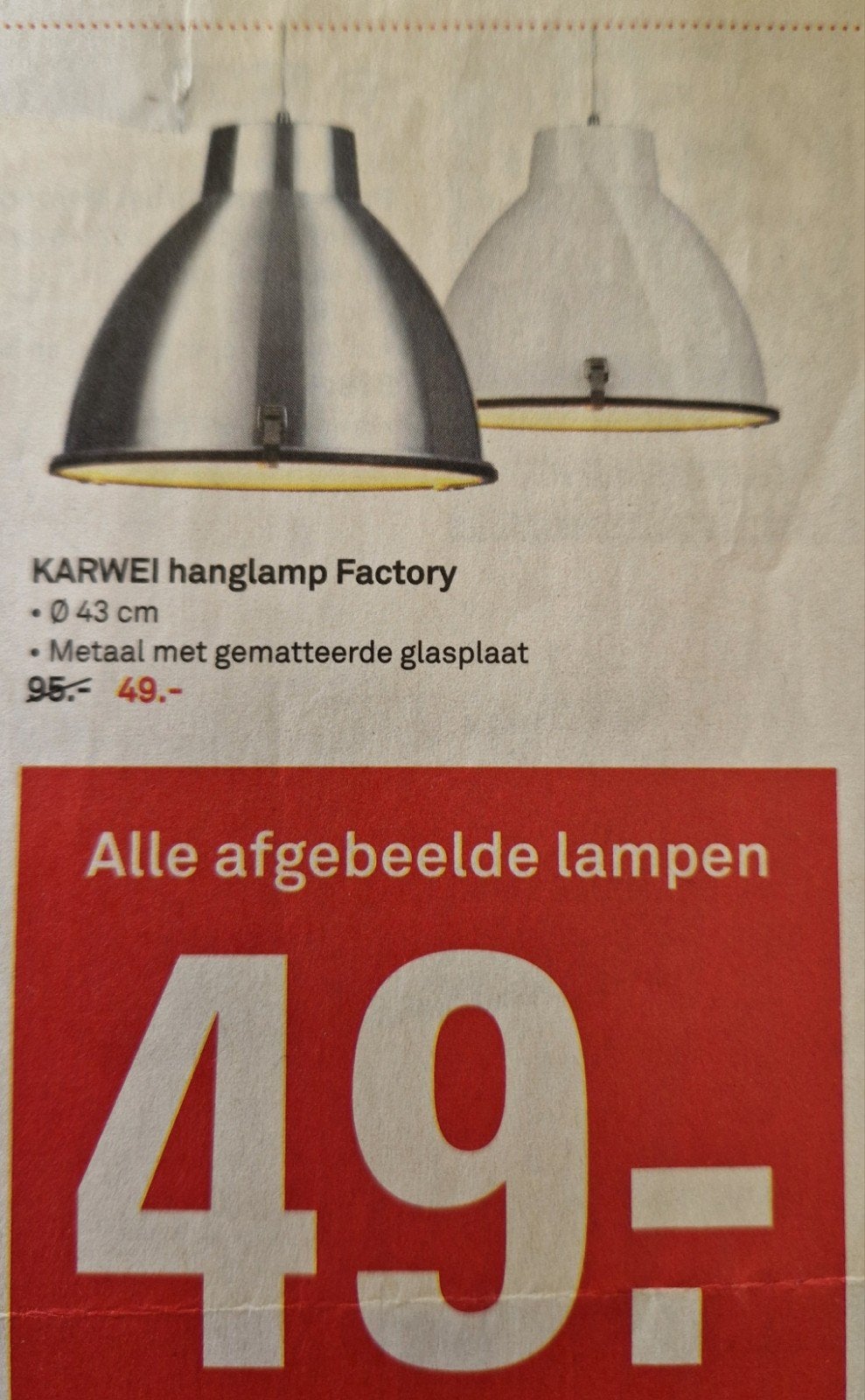 KARWEI Factory hanglamp aluminium Ø 43 cm, Ophalen of Verzenden, Nieuw, Glas, Industrieel