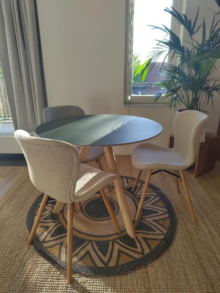 HAY CPH20 Tafel Gezeept Eiken Groen Linoleum 90 cm, Huis en Inrichting, Ophalen, Scandinavisch design, 50 tot 100 cm, Rond