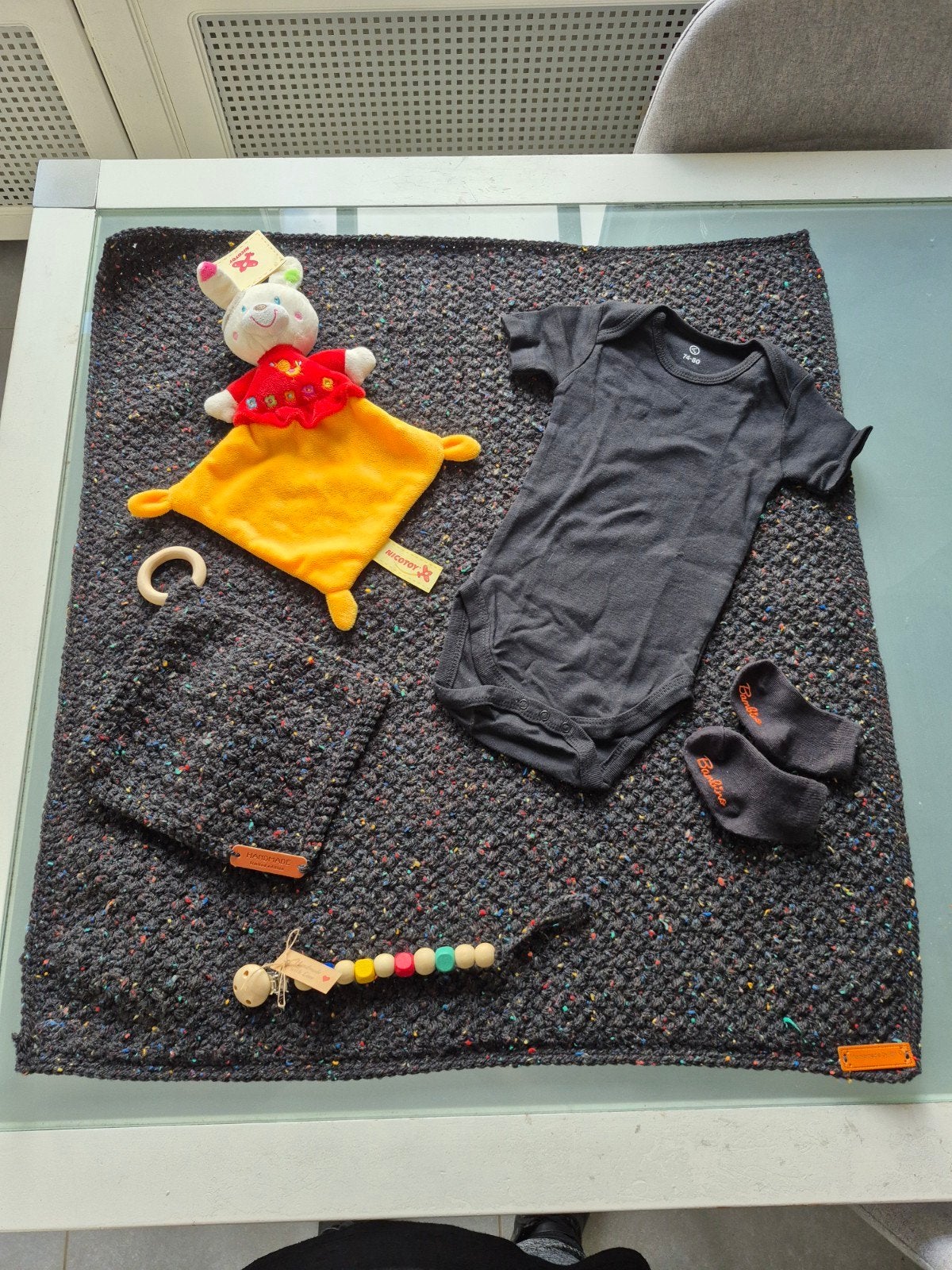 Handgehaakt Babydekentje Set zwart gemêleerd, Nieuw, Handgemaakt, Zwart, Deken