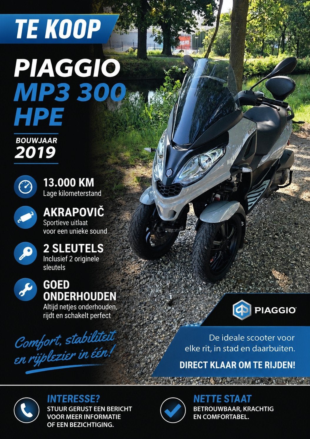 Piaggio MP3 300 HPE Sport Nardo Grey - Full option, Ophalen, Zo goed als nieuw, Benzine, Overige modellen