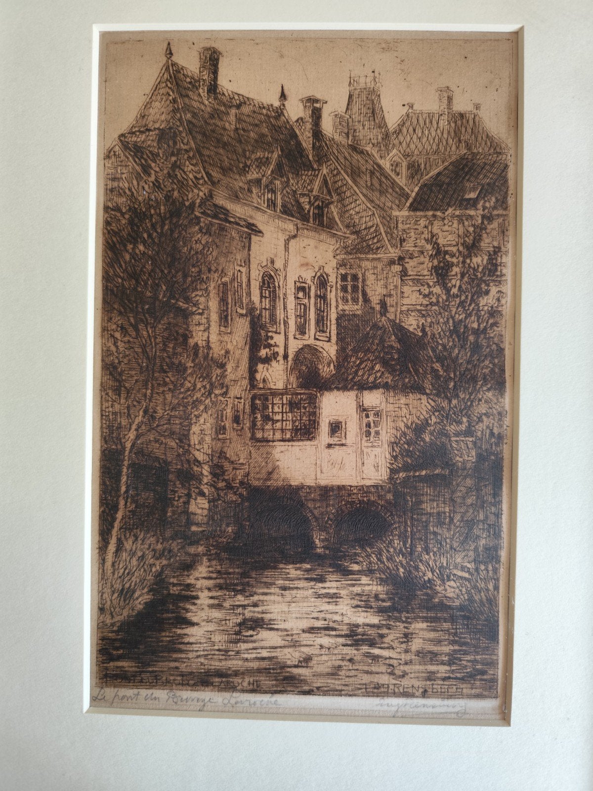 Brug in Frankrijk.Eugene Rensburg.haagse schilder., Antiek en Kunst, Kunst | Etsen en Gravures, Ophalen