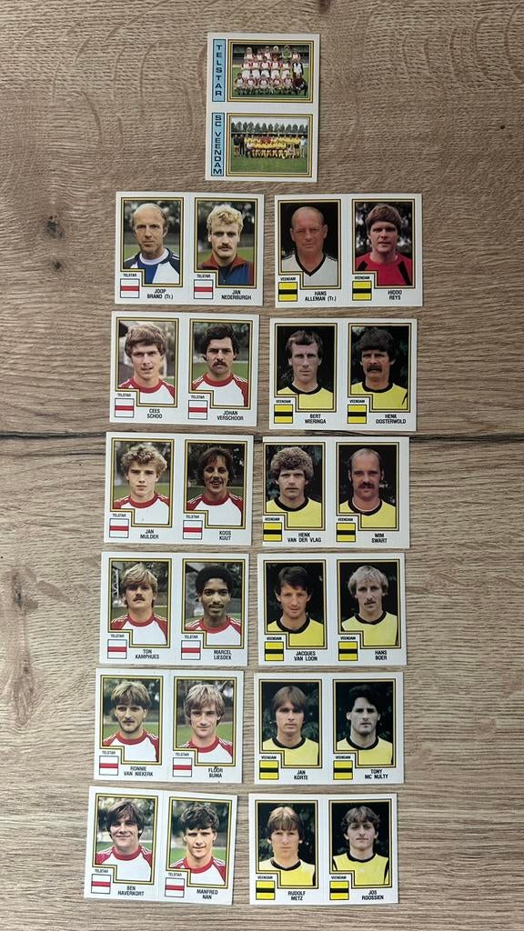 Panini Voetbal 83 plaatjes Telstar & Veendam 13x, Ophalen of Verzenden, Zo goed als nieuw, Meerdere plaatjes