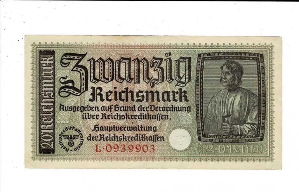 Duitsland, 20 reichsmark 1939, met swastika, Postzegels en Munten, Verzenden, Duitsland