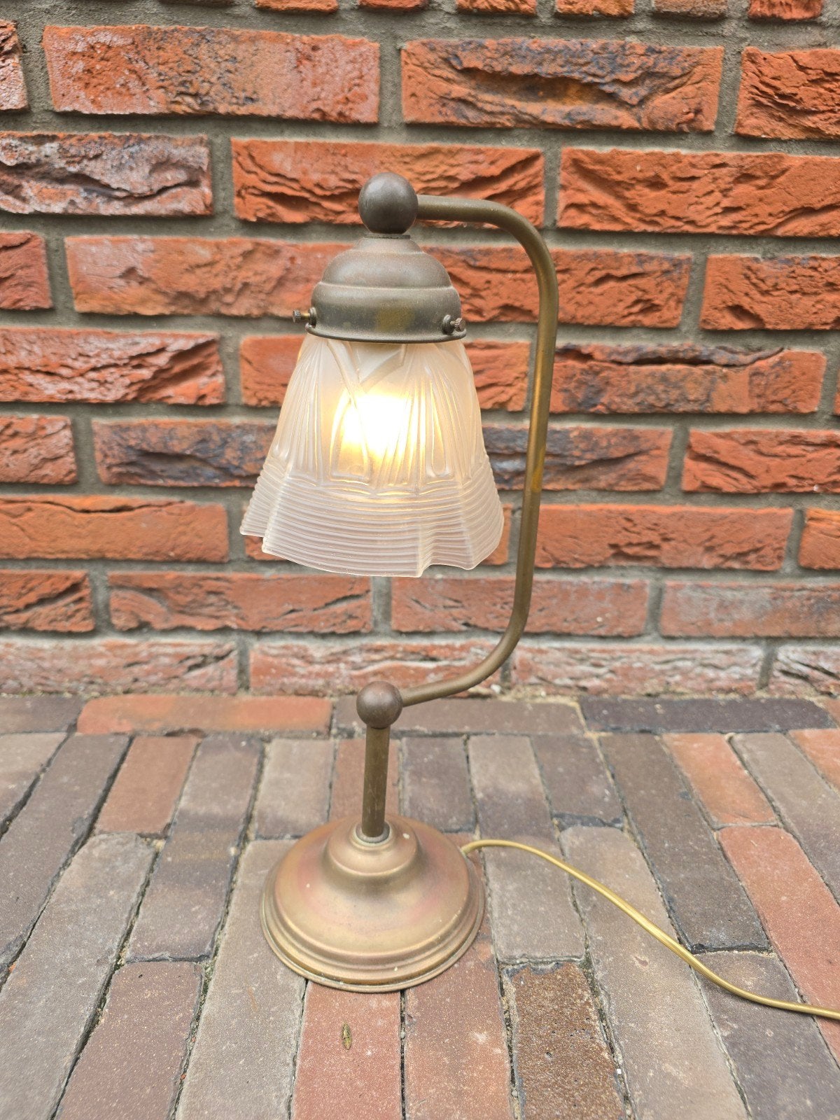 prachtige antieke Art Deco / Nouveau koperen tafellamp €59, Ophalen of Verzenden