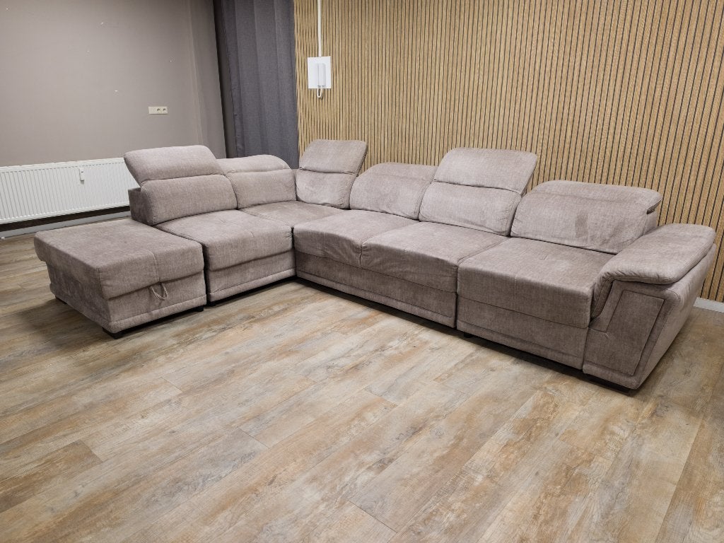 Zeer Mooi Groot Taupe Velvet Hoekbank met Slaapfunctie, Huis en Inrichting, Banken | Bankstellen, Info@banxtel.nl, 3194DC, Overige maten