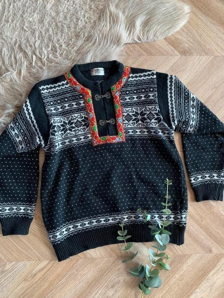 Norwegian Design wollen vest M bohemian wool jumper, Kleding | Dames, Maat 38/40 (M), -, Zwart, -