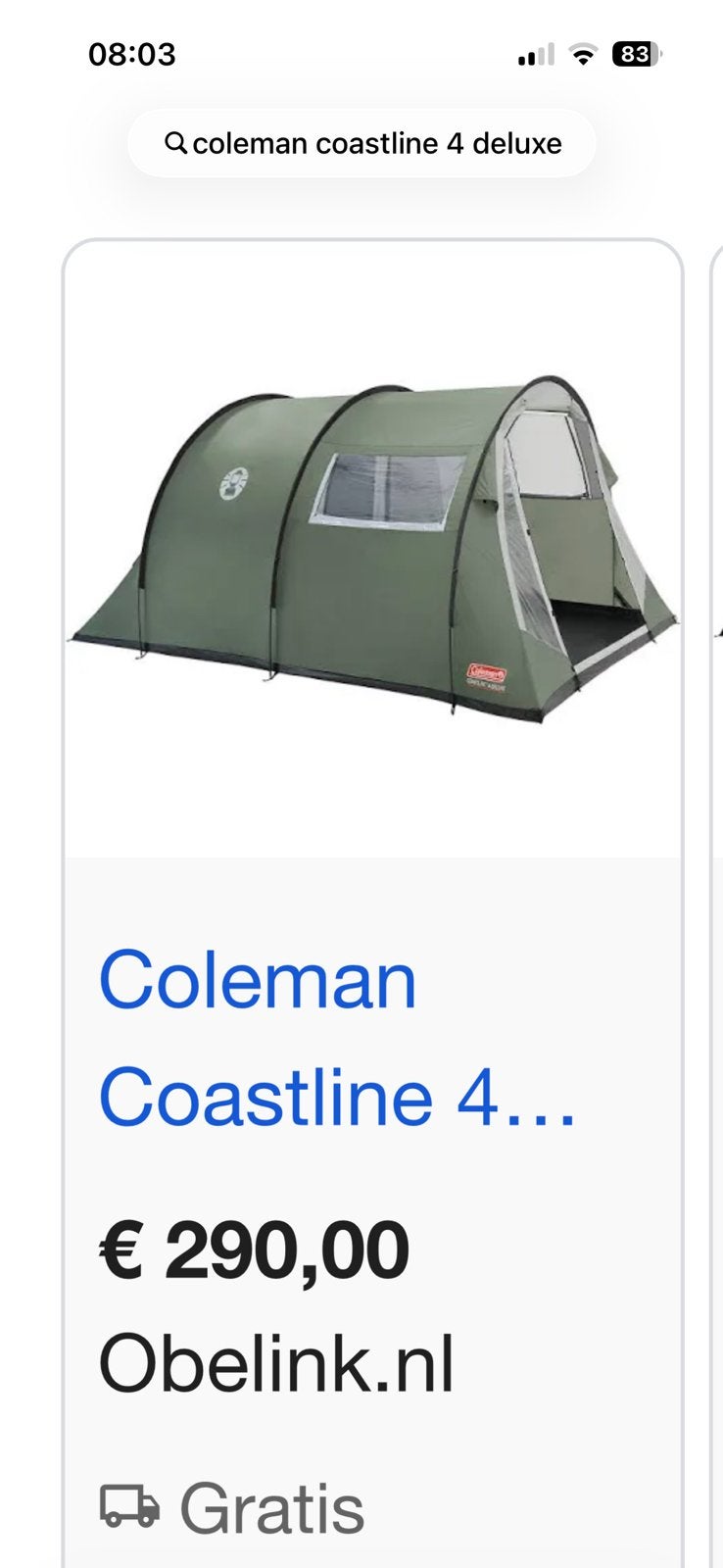Coleman 4 deluxe met voor tent, Caravans en Kamperen, Ophalen of Verzenden, Zo goed als nieuw