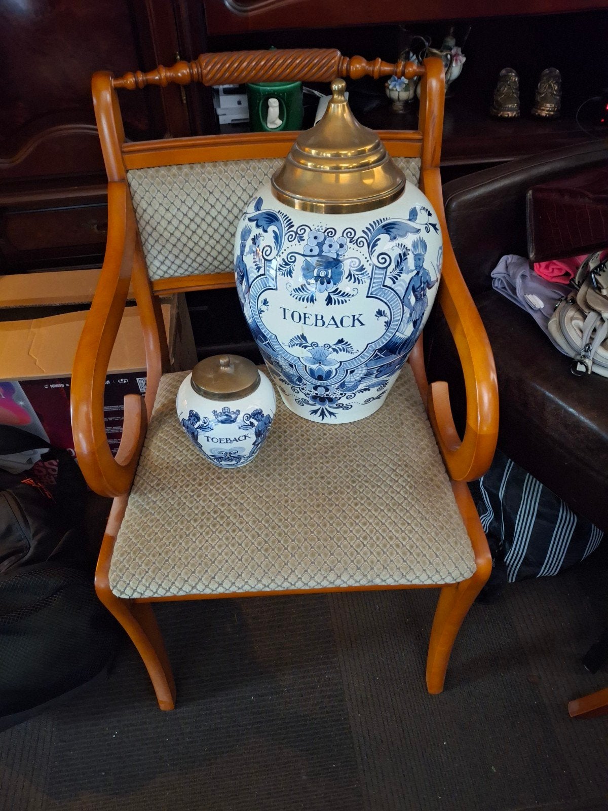 Set van 2 Delfts blauwe TOEBACK tabakspotten, Antiek en Kunst, Ophalen